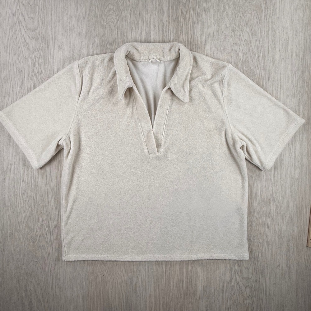 Cream Terry Polo Top Wilfred Free Soft Lounge‎ Shirt Minimalist Casual Neutral